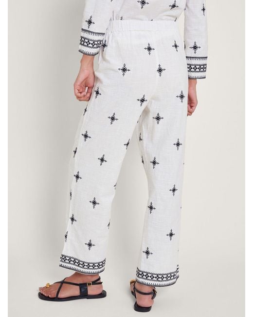 Monsoon White Eleanor Embroidered Trousers