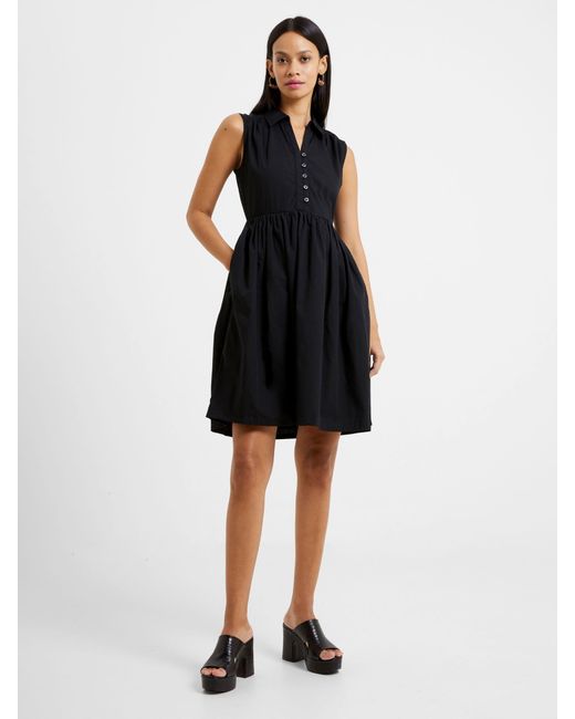 French Connection Black Sleeveless Cotton Smock Dress