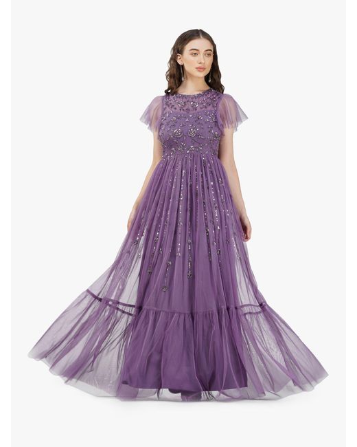 LACE & BEADS Purple Marly Embellished Maxi Dress