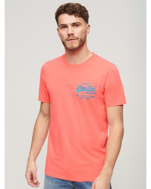 Superdry Pink Neon Vintage Logo T-shirt for men