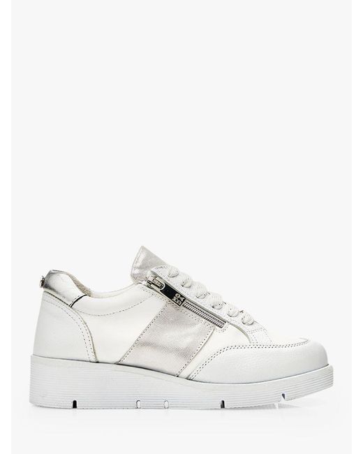 Moda In Pelle White Ambienne Leather Side Zip Trainers