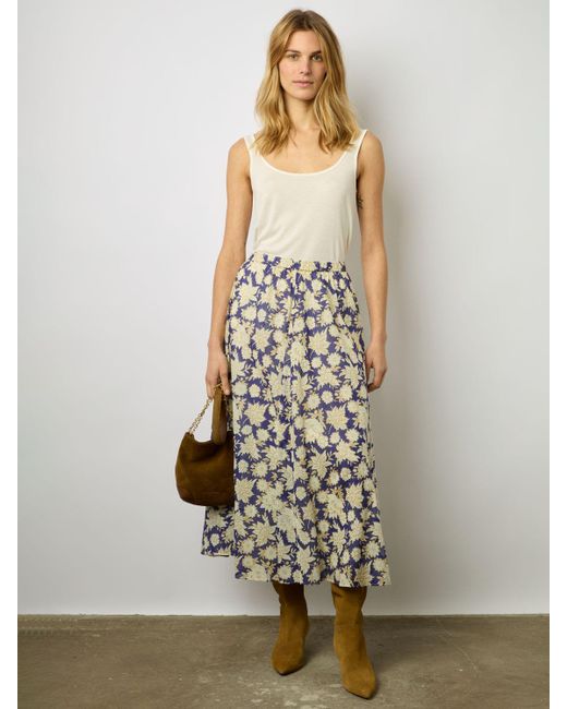 Gerard Darel White Dorothy Cotton Floral Midi Skirt