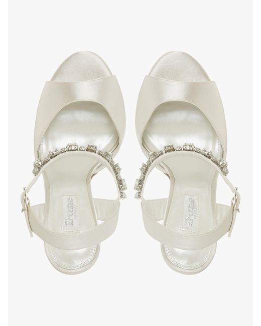 Dune White Bridal Collection Miracle Satin Platform Embellished Sandals