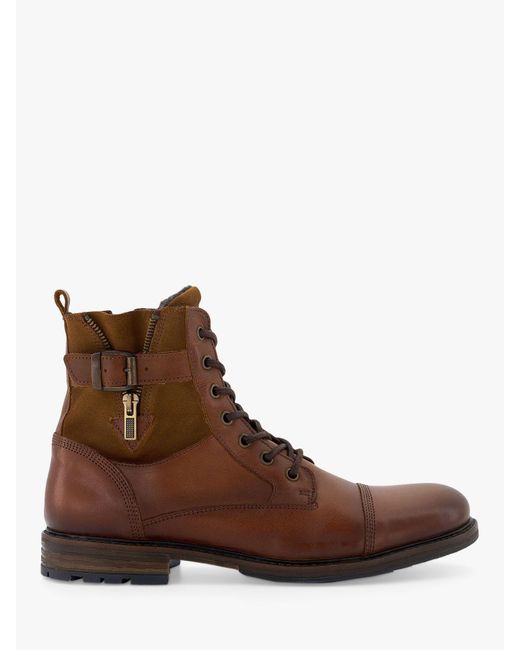 Dune Brown Call Leather Ankle Boots for men