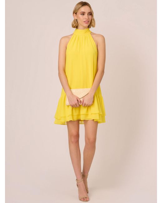 Adrianna Papell Yellow Chiffon Trapeze Mini Dress