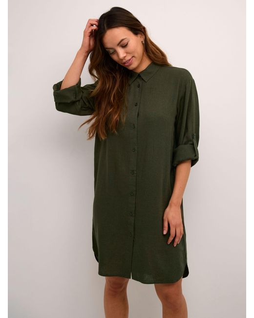Kaffe Green Milia Linen Blend Shirt Dress