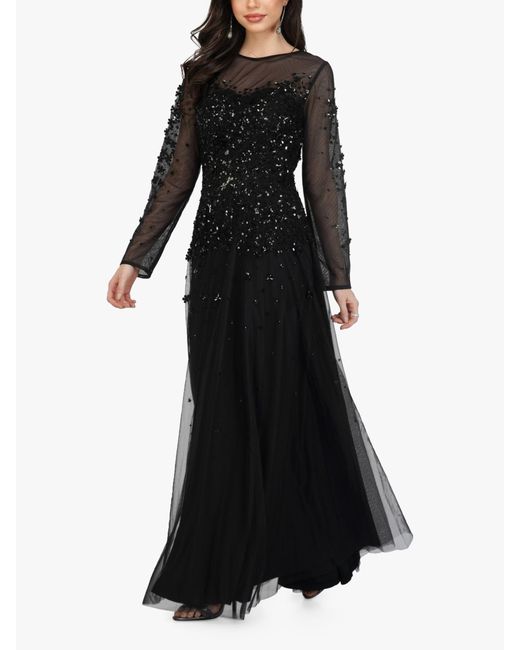 LACE & BEADS Black Luciene Long Sleeve Embellished Maxi Dress