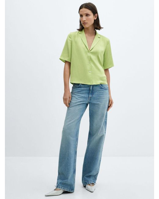 Mango Green Short Sleeve Satin Shirt