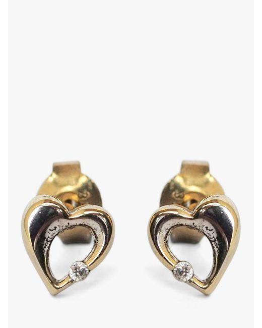 L & T Heirlooms Metallic Second Hand 9ct Yellow Gold Cubic Zirconia Heart Stud Earrings