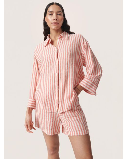 Soaked In Luxury Pink Belira Linen Blend Striped Casual Fit Shirt