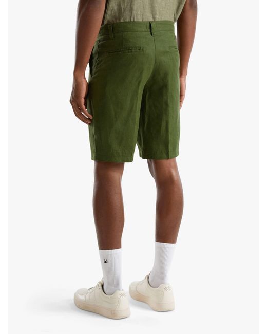 Benetton Green Linen Shorts for men