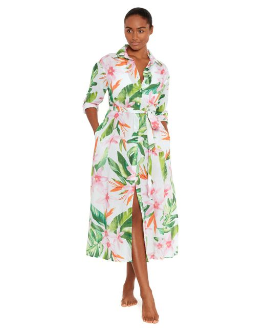 Ralph Lauren White Lauren Watercolour Floral Midi Cotton Shirt Dress