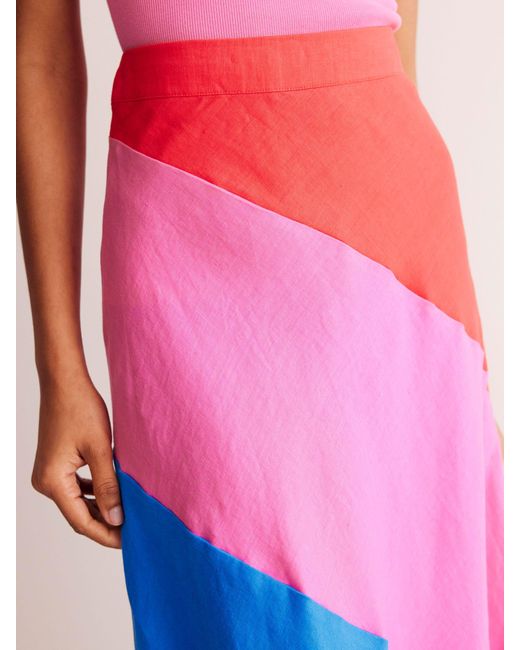Boden Multicolor Linen Patchwork Bias-cut Maxi Slip Skirt