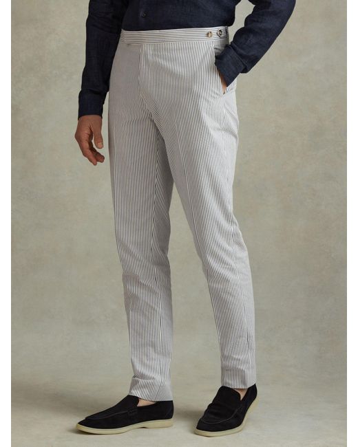 Reiss Gray Barr - Soft Blue/white Cotton Seersucker Adjuster Trousers for men