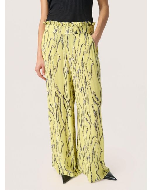 Soaked In Luxury Yellow Zaya Wide Leg High Waisted Trousers