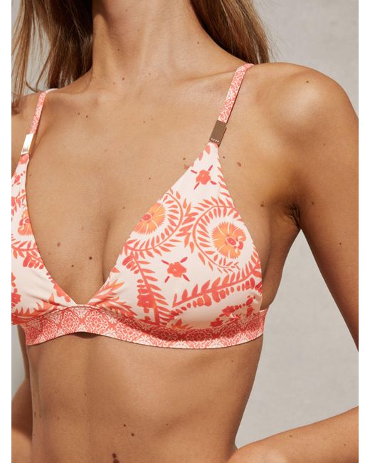 Reiss Pink Kallie Fern Print Triangle Bikini Top