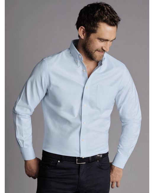 Charles Tyrwhitt Gray Non-iron Slim Fit Stretch Oxford Shirt for men