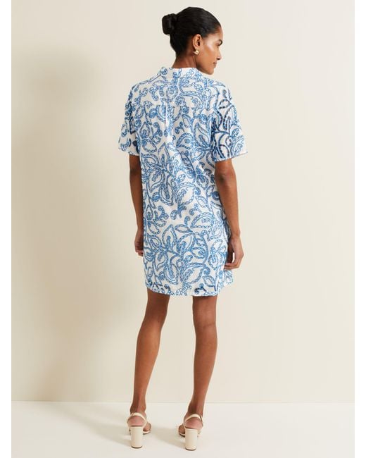 Phase Eight Blue Nicky Broderie Mini Dress