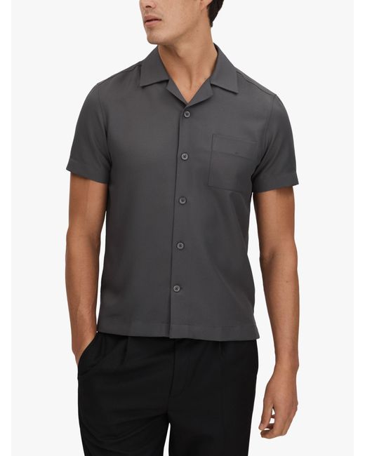 Reiss Gray Tokyo Cuban Collar Short Sleeve Shirt for men