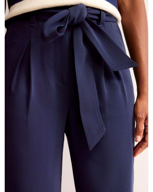 Boden Blue Tapered Tie Waist Trousers