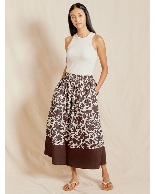Albaray Natural Organic Cotton Floral Print Midi Skirt