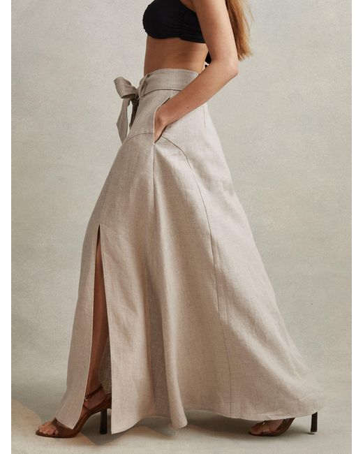 Reiss Natural Abigail Belted Linen Maxi Skirt