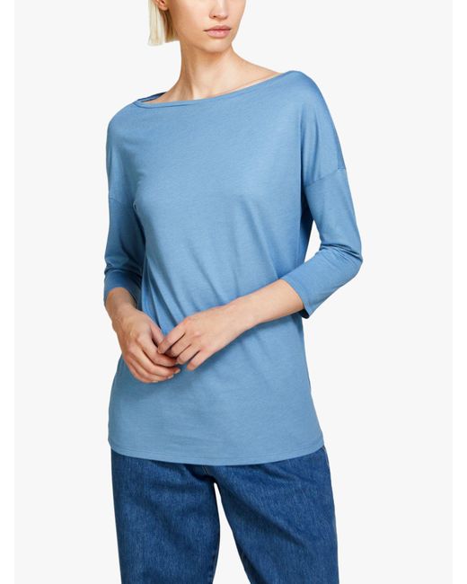 Sisley Blue Boat Neck 3/4 Sleeve T-shirt