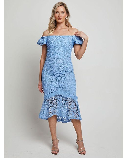 Chi Chi London Blue Lace Peplum Midi Dress