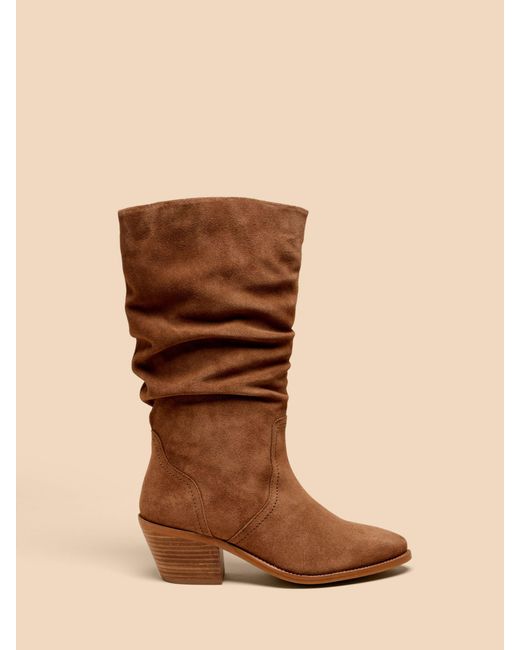 White Stuff Brown Azalea Suede Mid Slouch Boots