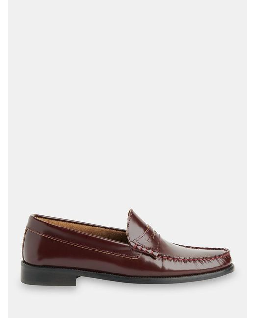 Whistles Brown Manny Slim Leather Loafers. Burgundy