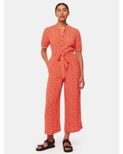 Whistles Red Micro Floral Print Jumpsuit