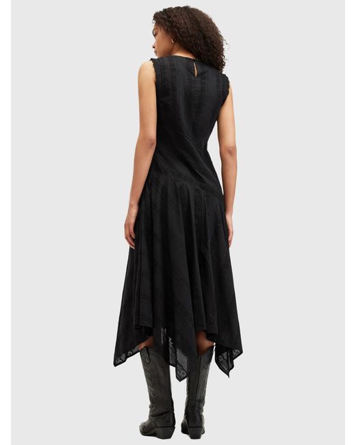 AllSaints Black Avania Cotton Broderie Midi Dress