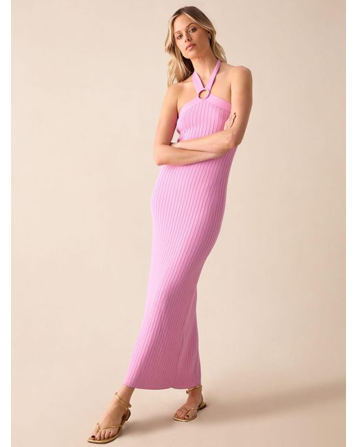 Ro&zo Pink Halterneck Rib Knit Maxi Dress