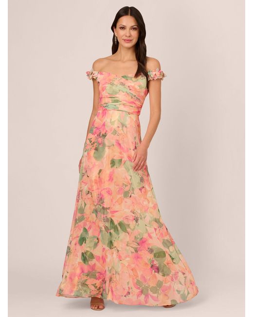 Adrianna Papell Pink Floral Chiffon Maxi Dress