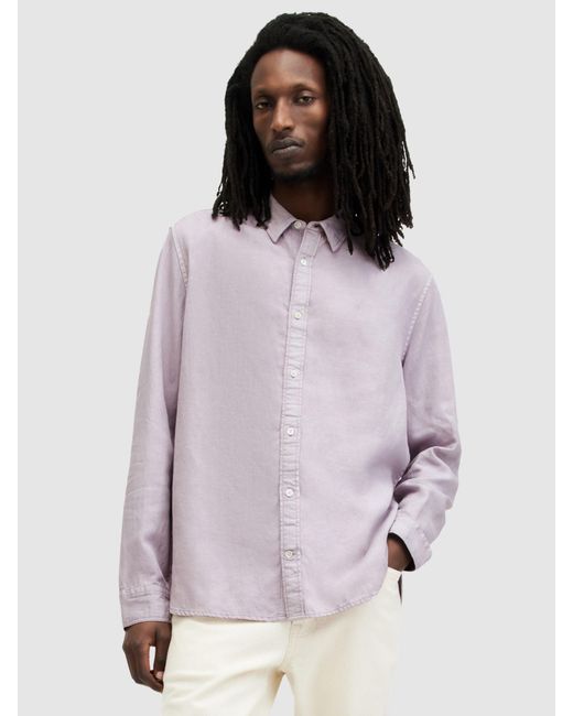 AllSaints Multicolor Laguna Regular Fit Linen Blend Shirt for men
