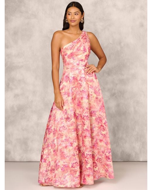 Adrianna Papell Pink Aidan Mattox By Floral Print Jacquard Maxi Dress