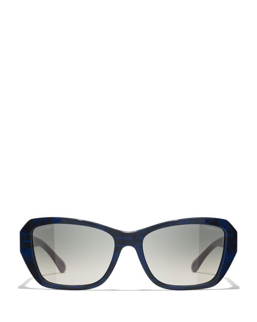 Chanel Gray Rectangular Sunglasses Ch5516 Blue Tweed/grey Gradient