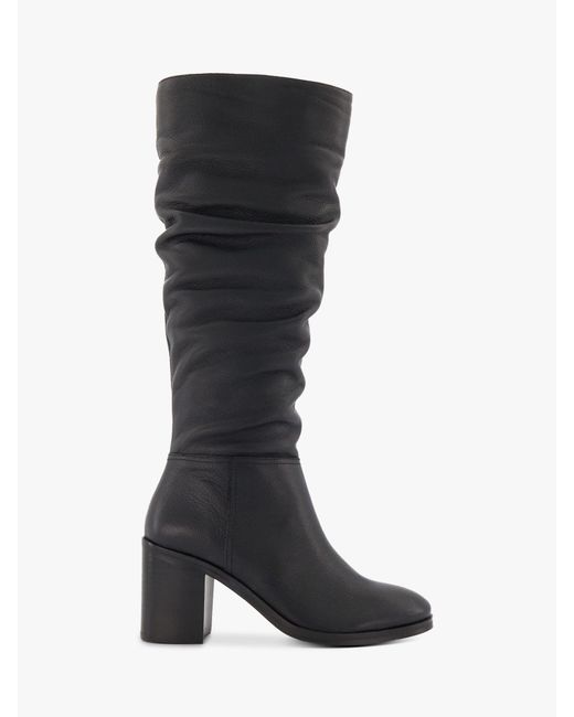 Dune Black Truce Leather Heeled Knee Boots