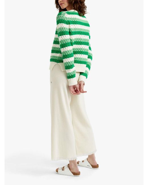 Chinti & Parker Green Crochet Stripe Cardigan