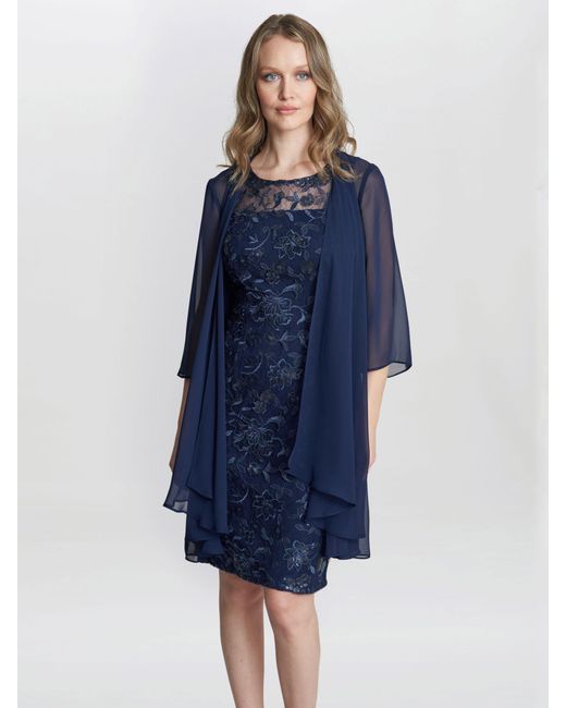 Gina Bacconi Blue Petite Marla Embroidered Dress
