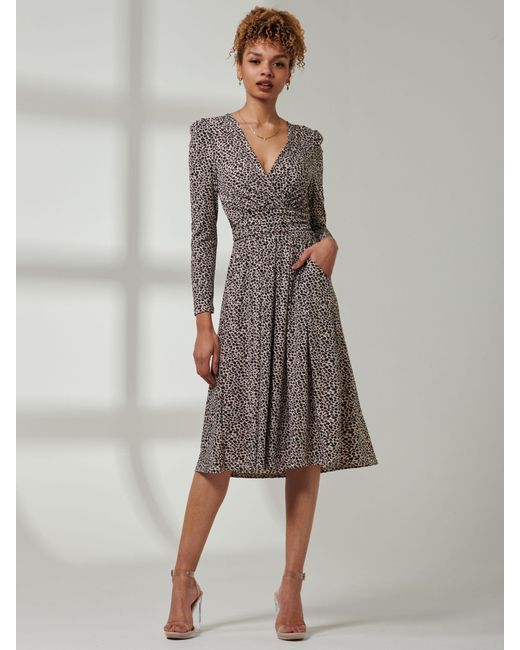 Jolie Moi Gray Rafella Leopard Print Midi Dress