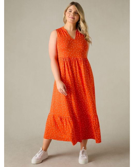 Live Unlimited Orange Curve Petite Spot Print Jersey Sleeveless Midi Dress