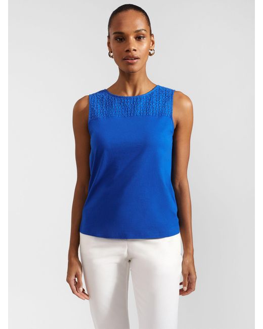 Hobbs Blue Paige Broderie Cotton Sleeveless Top