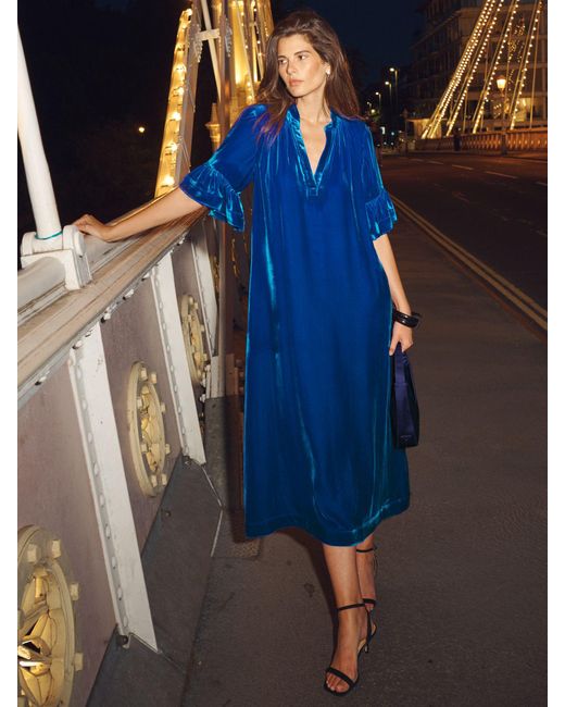 Nrby Blue Tatiana Velvet Midi Dress