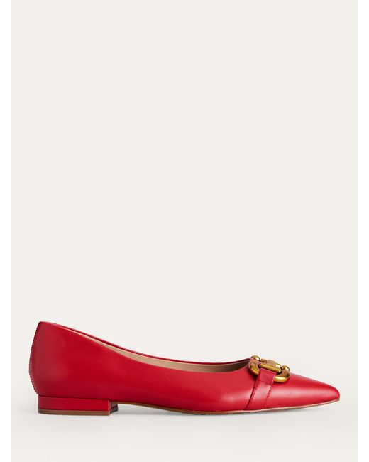 Boden Red Iris Snaffle Trim Leather Ballet Flats