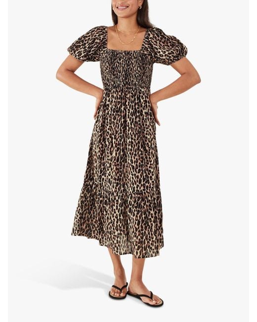 Accessorize Brown Leopard Print Puff Sleeve Dress
