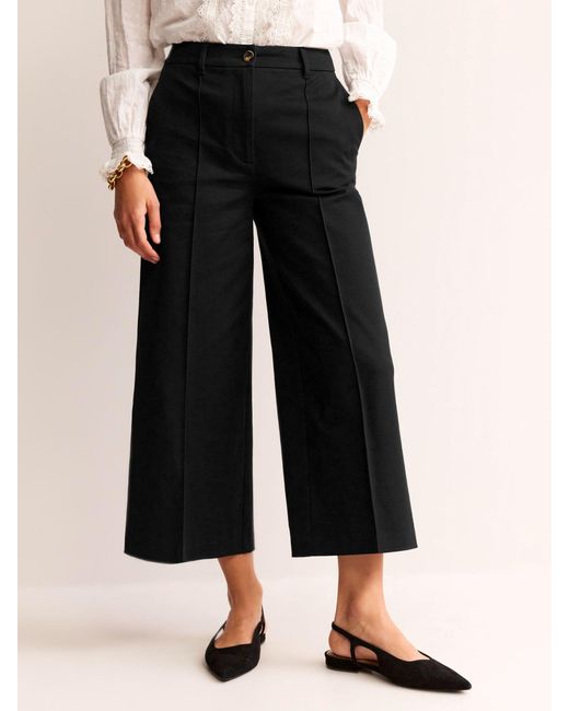 Boden Black Wide Leg Cropped Trousers