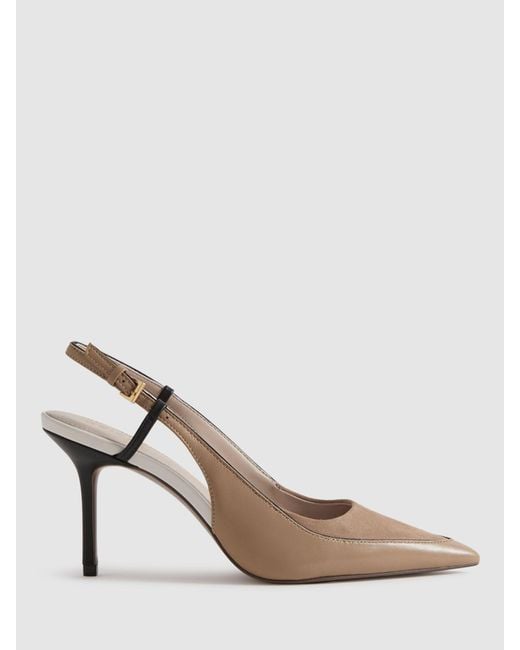 Reiss Natural Leena Leather And Suede High Heel Court Shoes