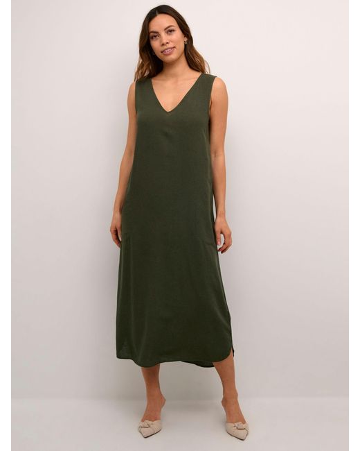 Kaffe Green Milia Linen Blend Sleeveless Midi Dress