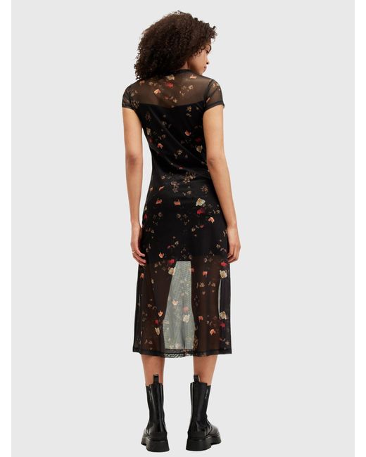 AllSaints Black Hanna Kora Floral Print Midi Dress